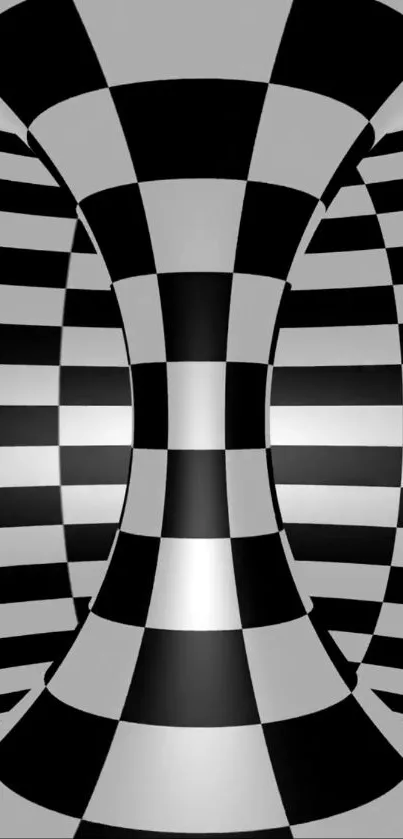 Black and white checkered optical illusion wallpaper for mobile.