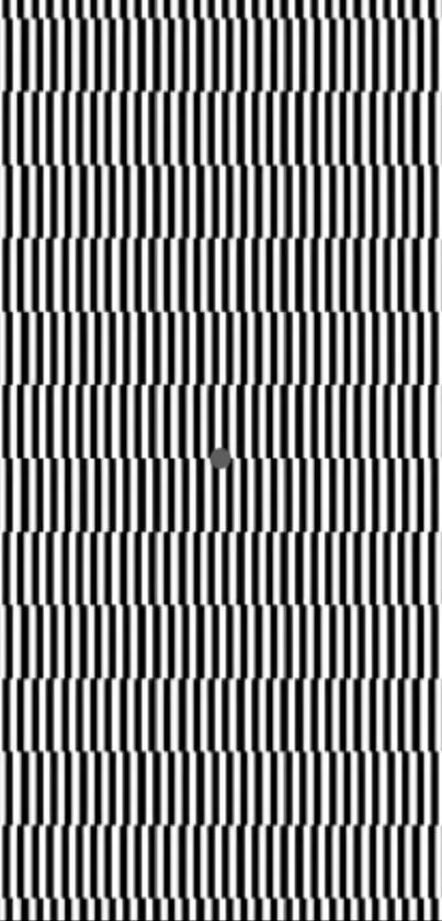 Black and white optical illusion with vertical stripes on a mobile wallpaper.