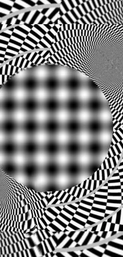 Black and white spiral optical illusion wallpaper.