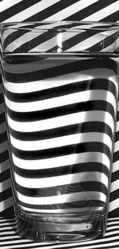 Black and white striped glass optical illusion wallpaper.