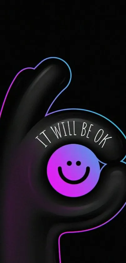 Neon 'It Will Be OK' smiley art wallpaper