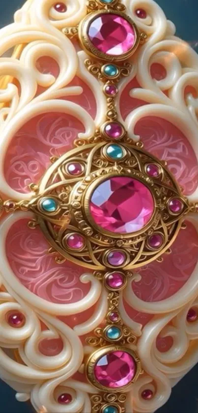 Intricate jewel design with ornate patterns on a mobile wallpaper.