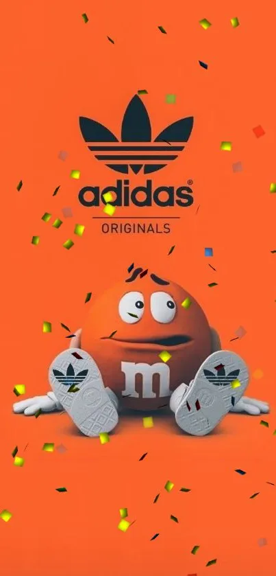 Orange character with Adidas logo on wallpaper.