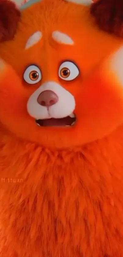 Bright orange cartoon panda with animated expression.