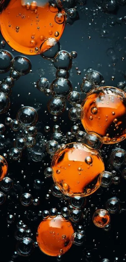 Abstract wallpaper with vibrant orange bubbles on dark background.