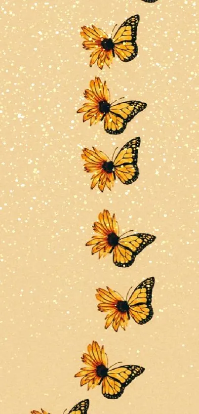 Orange butterflies on beige background wallpaper.