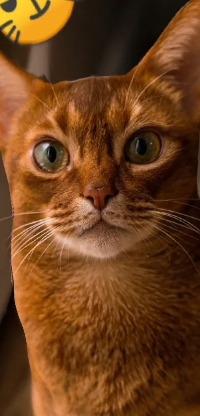 Orange cat with expressive eyes mobile wallpaper.