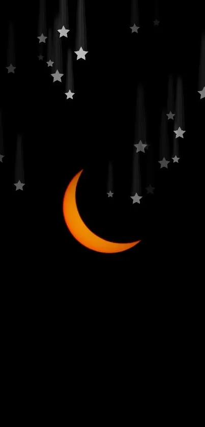 Mobile wallpaper featuring an orange crescent on a black background.