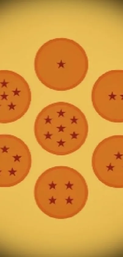 Orange dragon balls pattern on a yellow background mobile wallpaper.