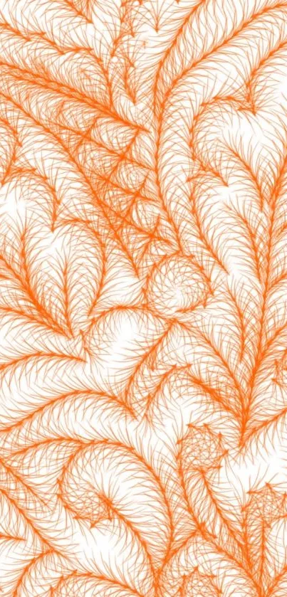 Orange feather pattern wallpaper design for mobile screens.