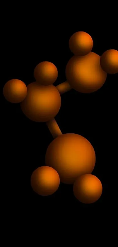 3D orange molecule design on black background wallpaper.