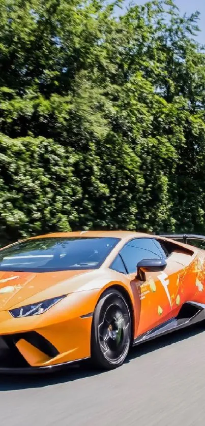 Orange supercar on the road mobile wallpaper.