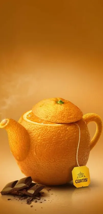 Orange teapot mobile wallpaper with warm background and artistic design.