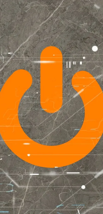 Orange power symbol on grey tech background wallpaper.