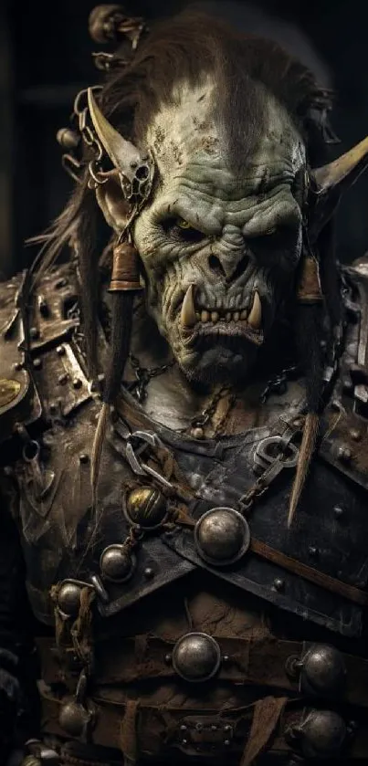 Orc warrior in spiked armor, fantasy art wallpaper.