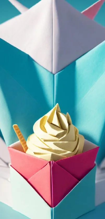 Colorful origami ice cream design wallpaper.