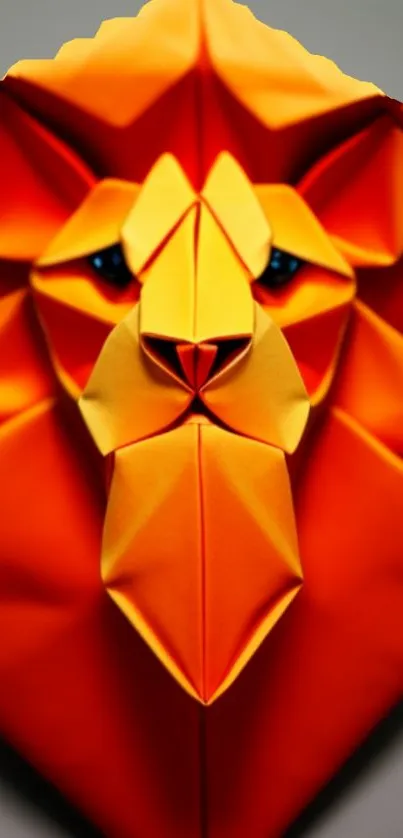 Vibrant orange origami lion wallpaper for mobile devices.