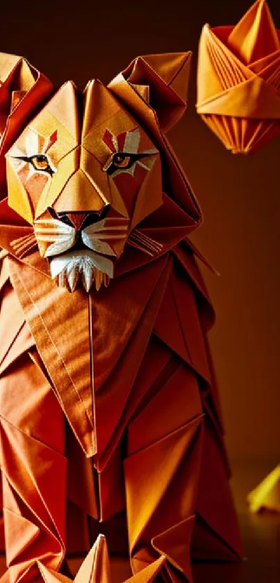 Intricate origami tiger with vibrant orange hues.