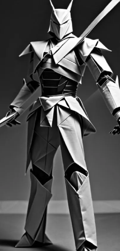 Black and white origami warrior mobile wallpaper.