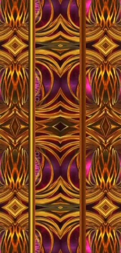 Ornate abstract pattern wallpaper with golden and maroon colors.