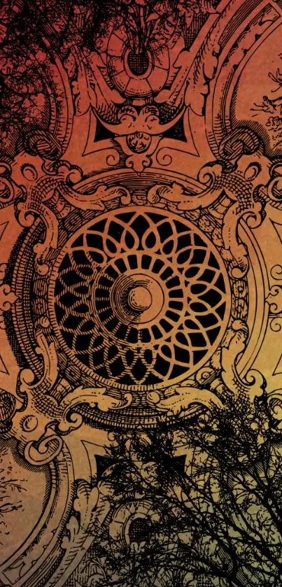 Ornate art mobile wallpaper with intricate patterns and vintage style in warm colors.