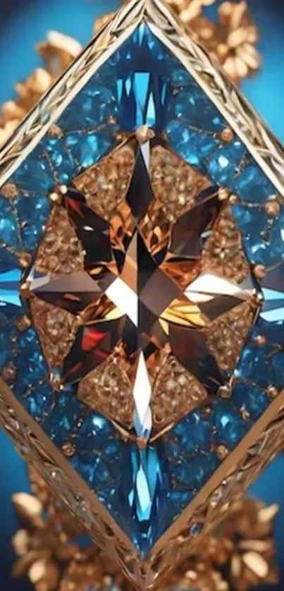 Elegant ornate blue gemstone wallpaper with intricate design.