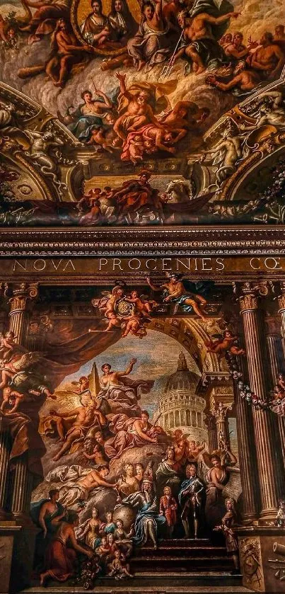 Intricately detailed classical fresco with vibrant colors and architectural elements.