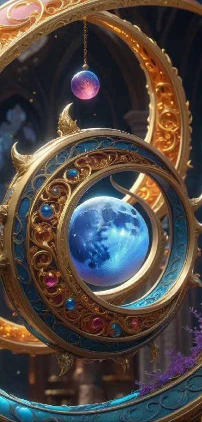 Ethereal cosmic art with celestial design and vibrant colors in a mystical setting.