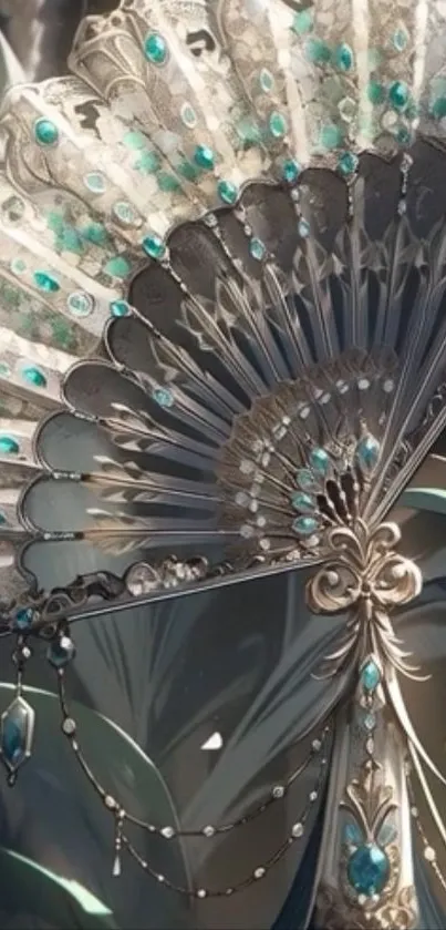 Ornate decorative fan with teal accents.