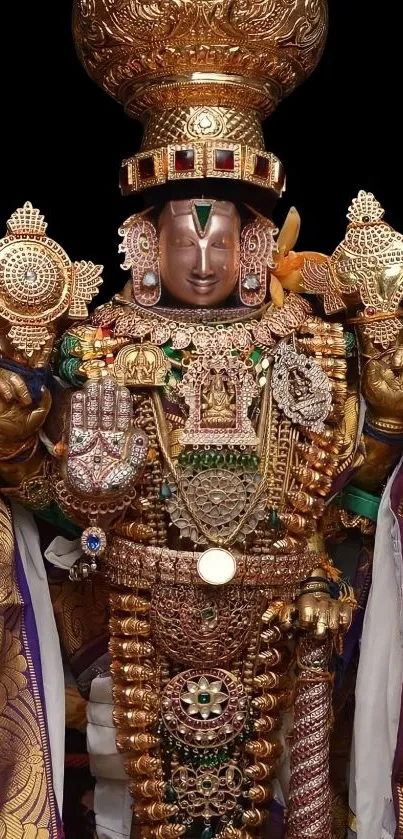 Ornate divine statue on mobile wallpaper.