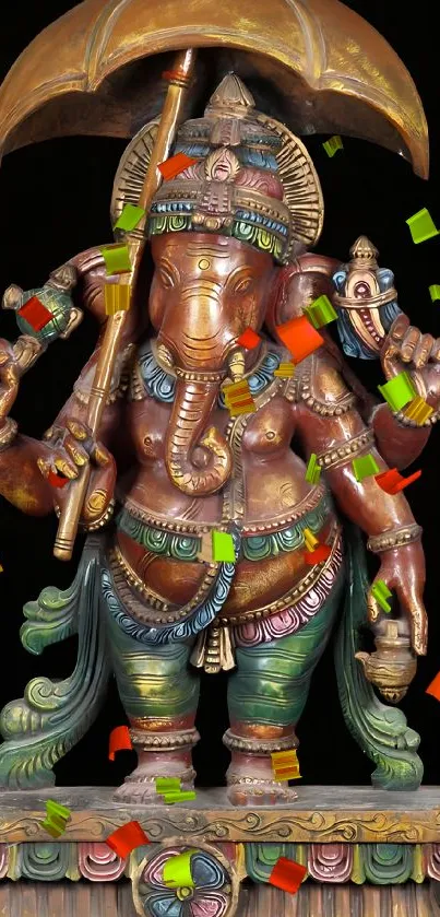 Colorful Ganesha sculpture displaying vibrant traditional artistry.