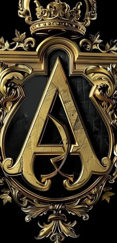 Luxurious gold letter A with ornate design and regal crown.