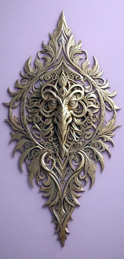 Ornate gold pattern on lavender background wallpaper.