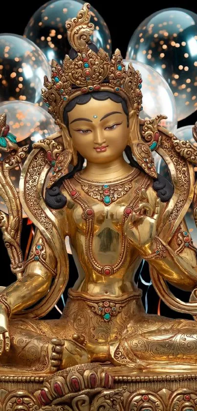 Ornate golden statue with intricate details and spiritual elements.