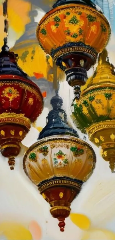 Colorful ornate lanterns art wallpaper for mobile devices.