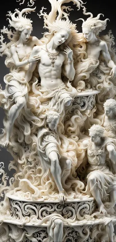 Ivory marble sculpture with intricate details and artistic expressions.