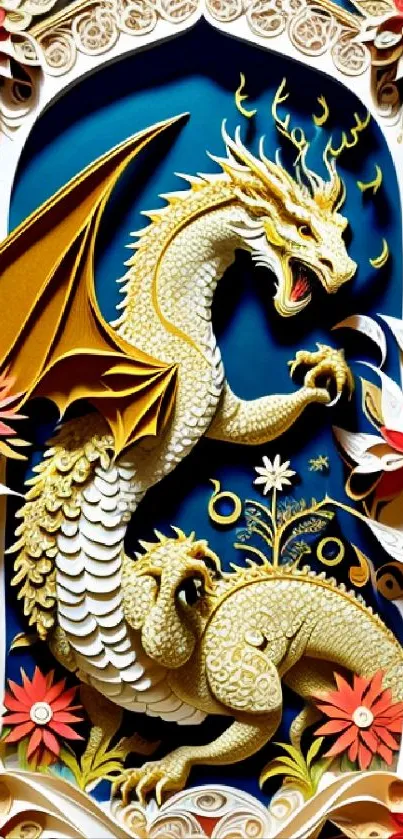 Ornately designed paper dragon with vibrant floral elements.