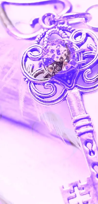 Ornate vintage key in a radiant purple hue, perfect for mobile wallpaper elegance.