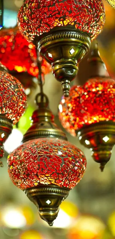 Vibrant red glass lanterns with intricate designs.