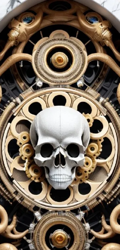 Ornate steampunk skull with gears and intricate metallic design.