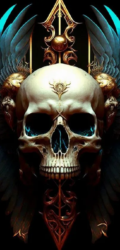 Ornate skull with wings mobile wallpaper.