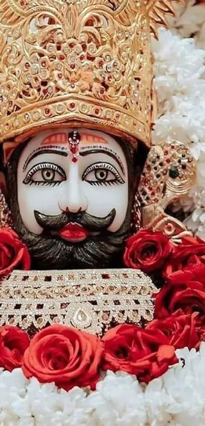 Traditionally ornate sculpture with floral decorations and intricate embellishments.