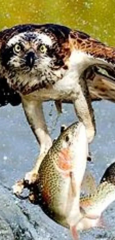 Osprey capturing a fish in mid-air action scene.