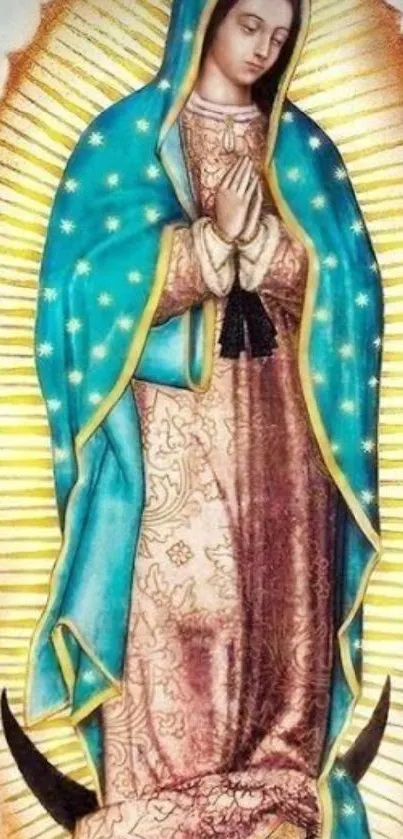 Blue robed Our Lady of Guadalupe artwork.