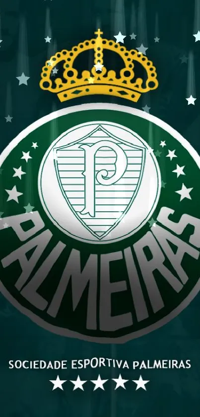 Palmeiras club emblem with a dark green backdrop and golden crown design.