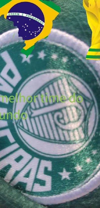 Palmeiras emblem with Brazil flag and trophy design.