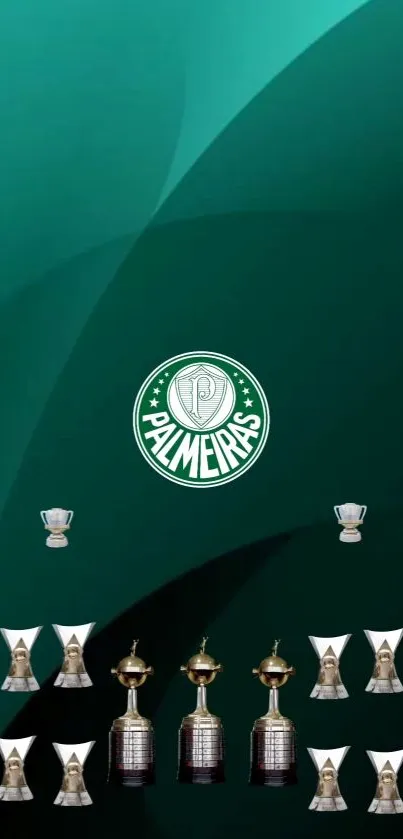 Palmeiras logo and trophy collection wallpaper in green tones.