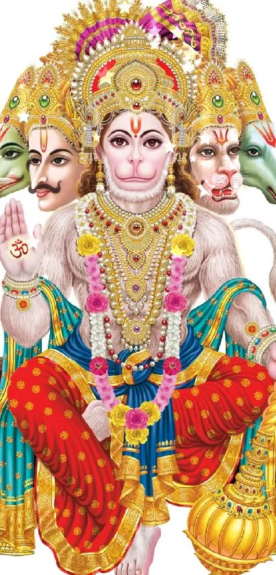 Panchmukhi Hanuman colorful digital artwork for mobile wallpaper.