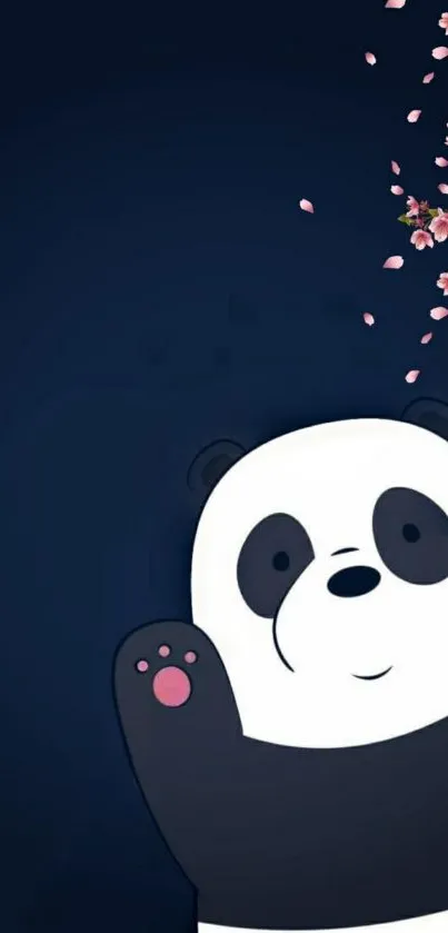 Cute panda with cherry blossoms on a dark blue background.