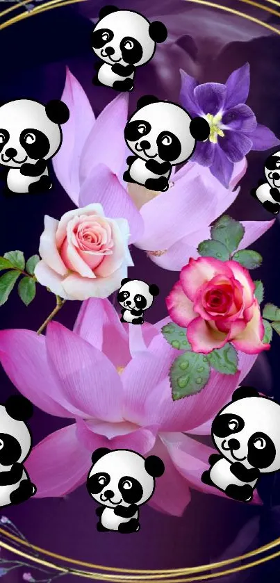 Adorable panda and flower mobile wallpaper with playful, vibrant design.